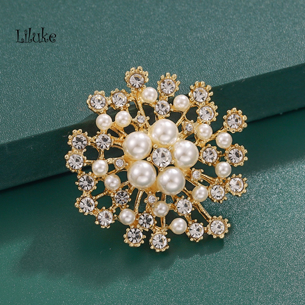 Ghim Cài Áo Hình Hoa Tuyết Đính Đá Và Ngọc Trai Giả Sang Trọng