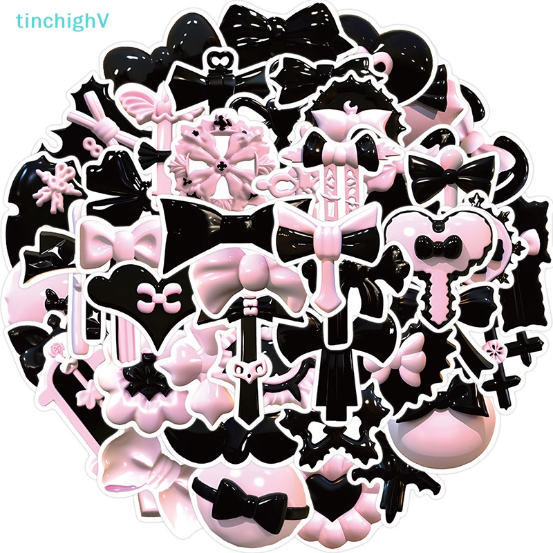 Bộ 50 Miếng Dán Họa Tiết Graffiti 3D Màu Hồng Đen Trang Trí Xe Hơi / Vali / Laptop / Điện Thoại / Sổ Tay DIY