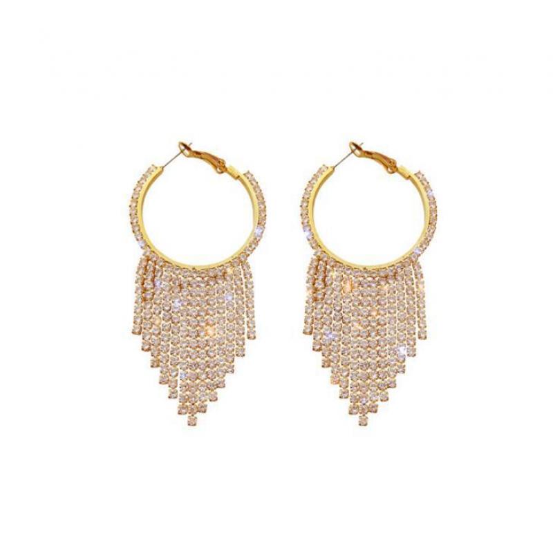 Lk - Bông Tai Vòng Tròn Tua Rua Dài Đính Kim Cương Toàn Diện Mạ Điện Cá Tính Hợp Thời Trang Cho Nữ