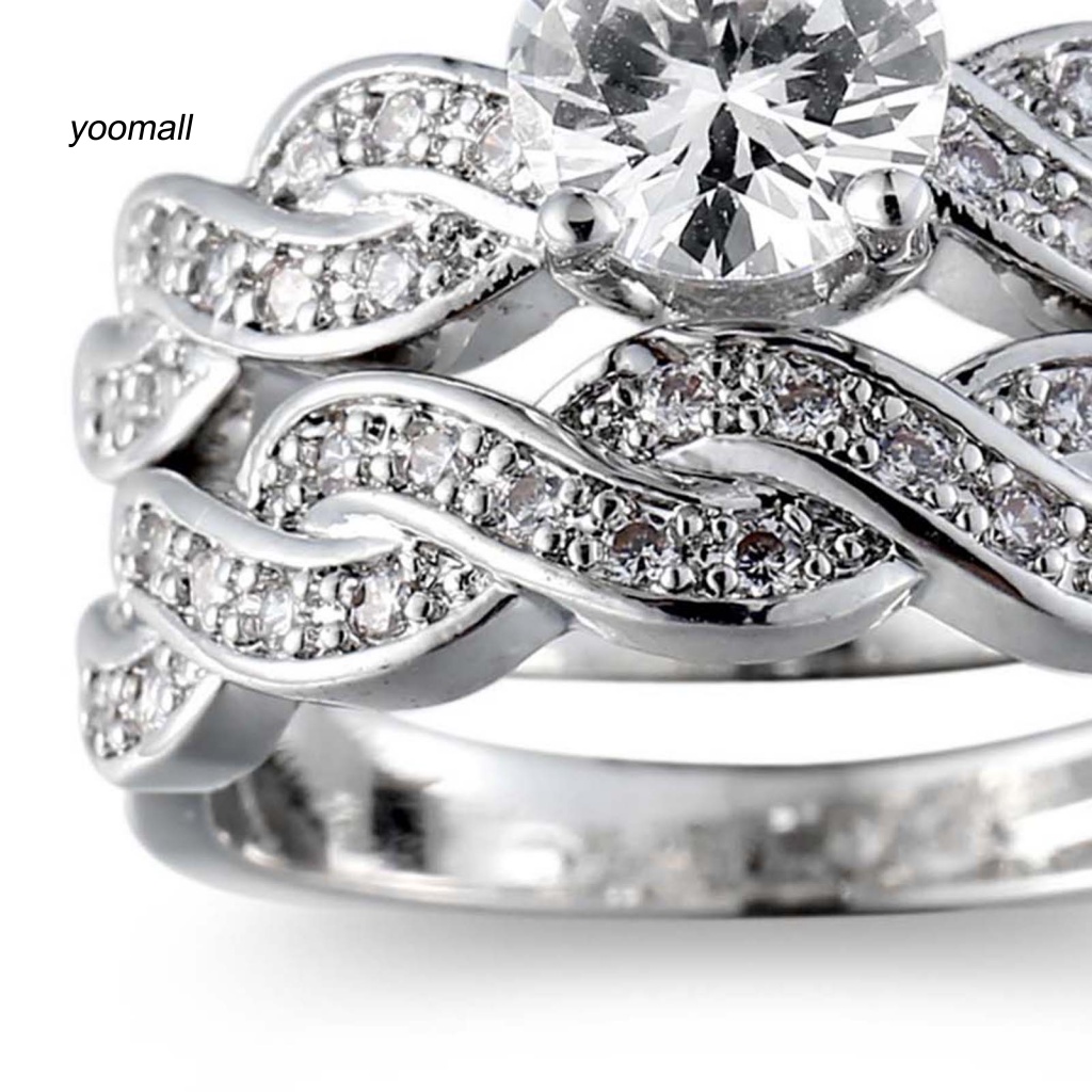 Set 2 Nhẫn Đeo Tay Kim Loại Đính Đá Thời Trang Cho Nữ