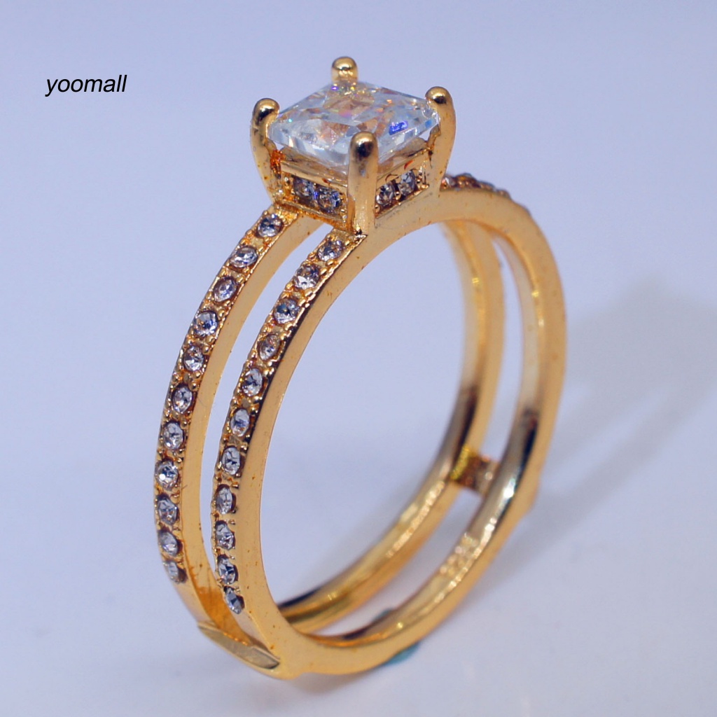 Nhẫn Hai Lớp Đính Đá Hình Vuông Thời Trang Dành Cho Nữ