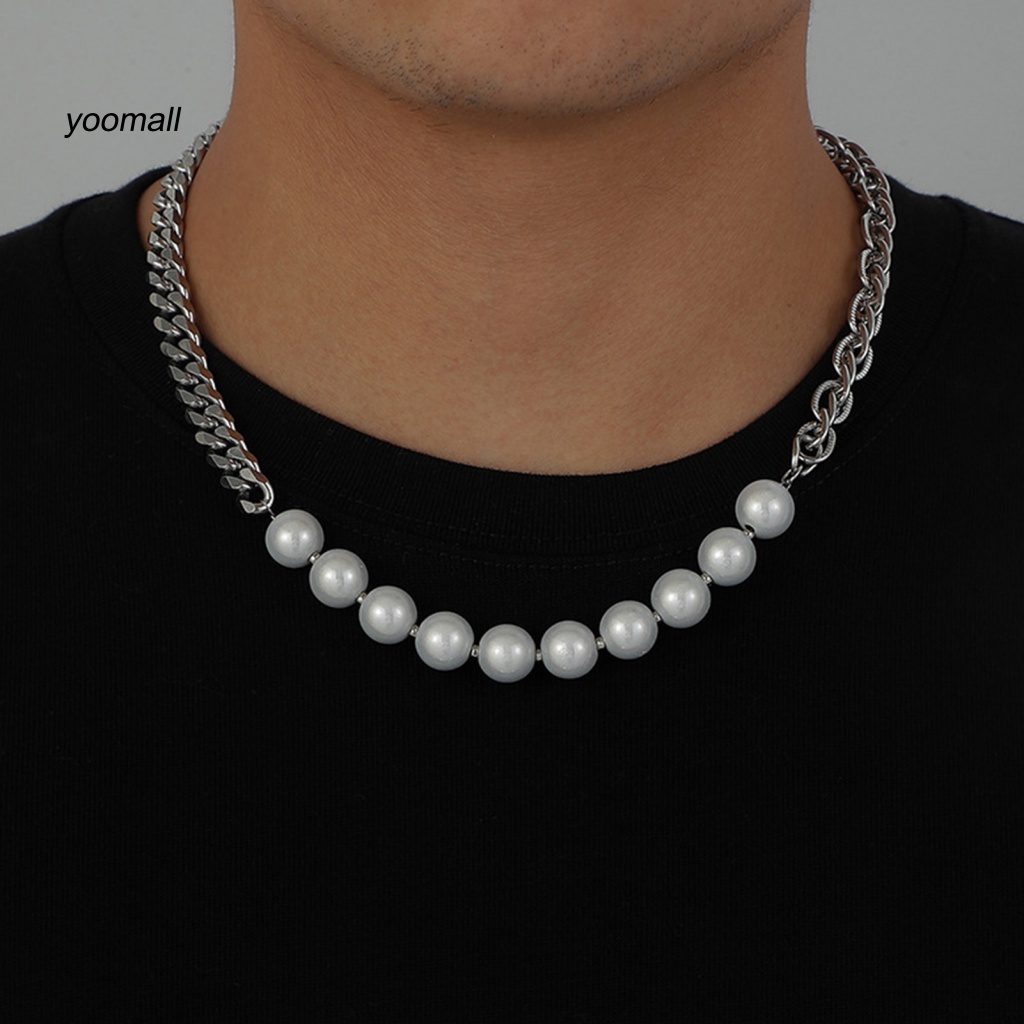 Yo / Vòng Cổ Choker Bằng Thép Không Gỉ Đánh Bóng Đính Ngọc Trai Giả Cá Đảo Trang Trí Dành Cho Nam