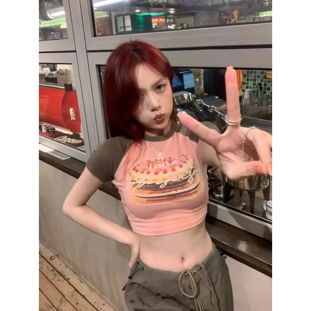 Áo Thun Tay Ngắn Dáng Ôm In Họa Tiết Raglan Thời Trang Mùa Hè Kiểu Mới Cho Bạn Gái