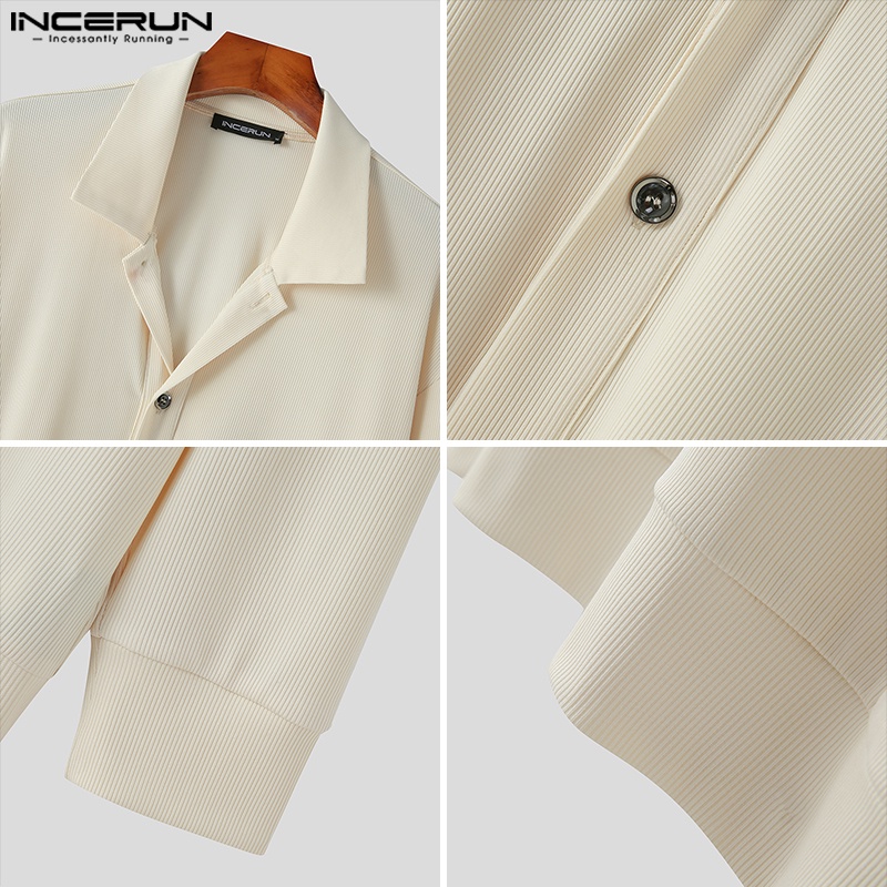 INCERUN Áo Dệt Kim Tay Dài Dáng Rộng Màu Trơn Trẻ Trung Hợp Thời Trang Cho Nam