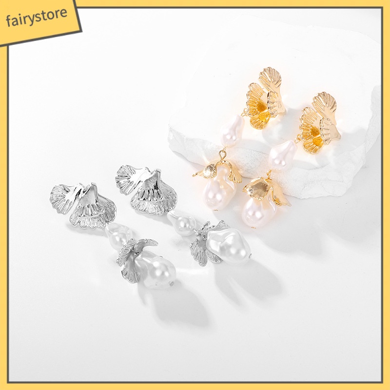 [FTO] Bông Tai Hình Hoa Đính Ngọc Trai Bằng Hợp Kim Phong Cách Âu Mỹ Cá Tính Thời Thượng Cho Nữ