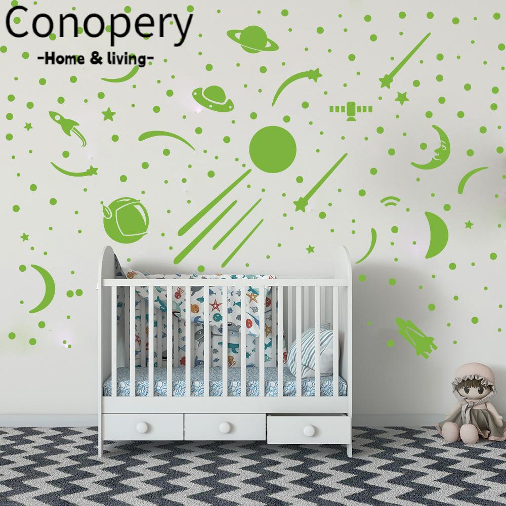 CONOPERY Đề Can Dán Tường Dạ Quang Hình Tàu Vũ Trụ Phát Sáng Trong Đêm Trang Trí Phòng Ngủ Cho Bé