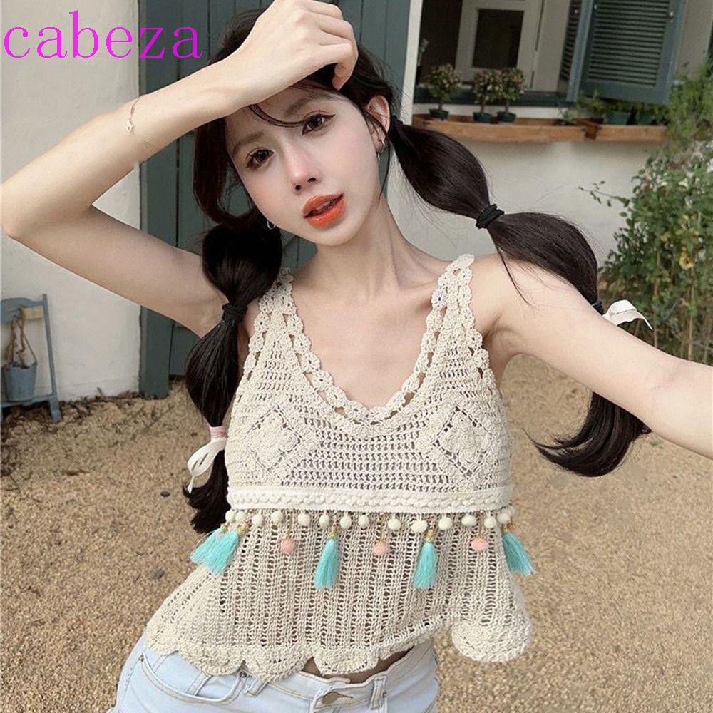 Áo Cotton Dệt Kim Sát Nách Phối Tua Rua Thời Trang Đi Biển Cho Nữ