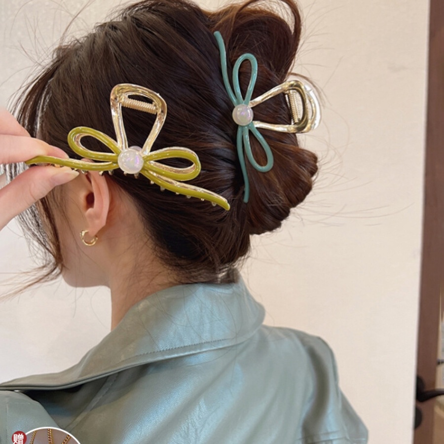 Kẹp Tóc Hình Nơ Đính Ngọc Trai Bằng Hợp Kim Phong Cách Hàn Quốc Dành Cho Nữ