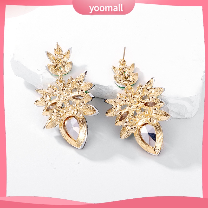 Bông Tai Hình Chiếc Lá Đính Kim Cương Pha Lê Sang Trọng Phong Cách Âu Mỹ Cho Nữ