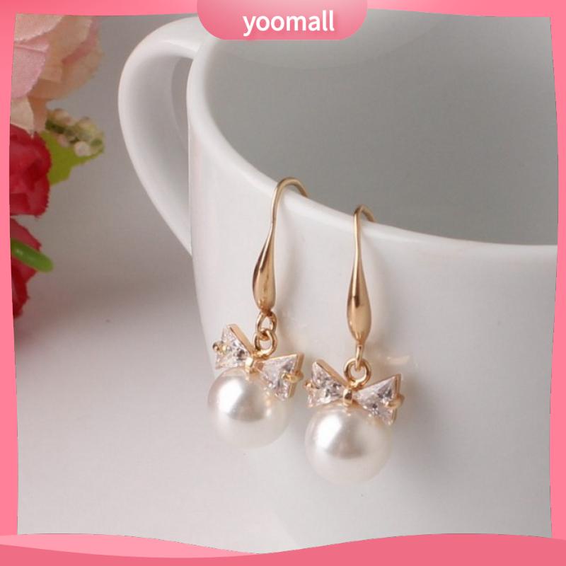 Bông Tai Nơ Đính Ngọc Trai Lấp Lánh Thời Trang [YM]