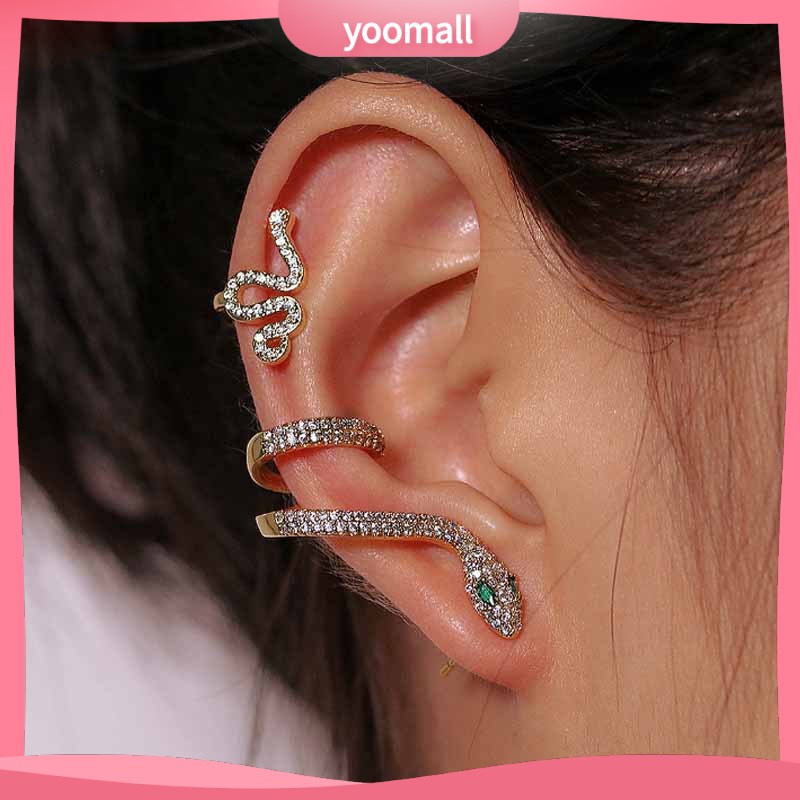 [YM] Khuyên Tai Hình Rắn Ba Chiều Đính Đá Zircon Vàng Động Vật Phong Cách Lạnh Retro Hợp Thời Trang