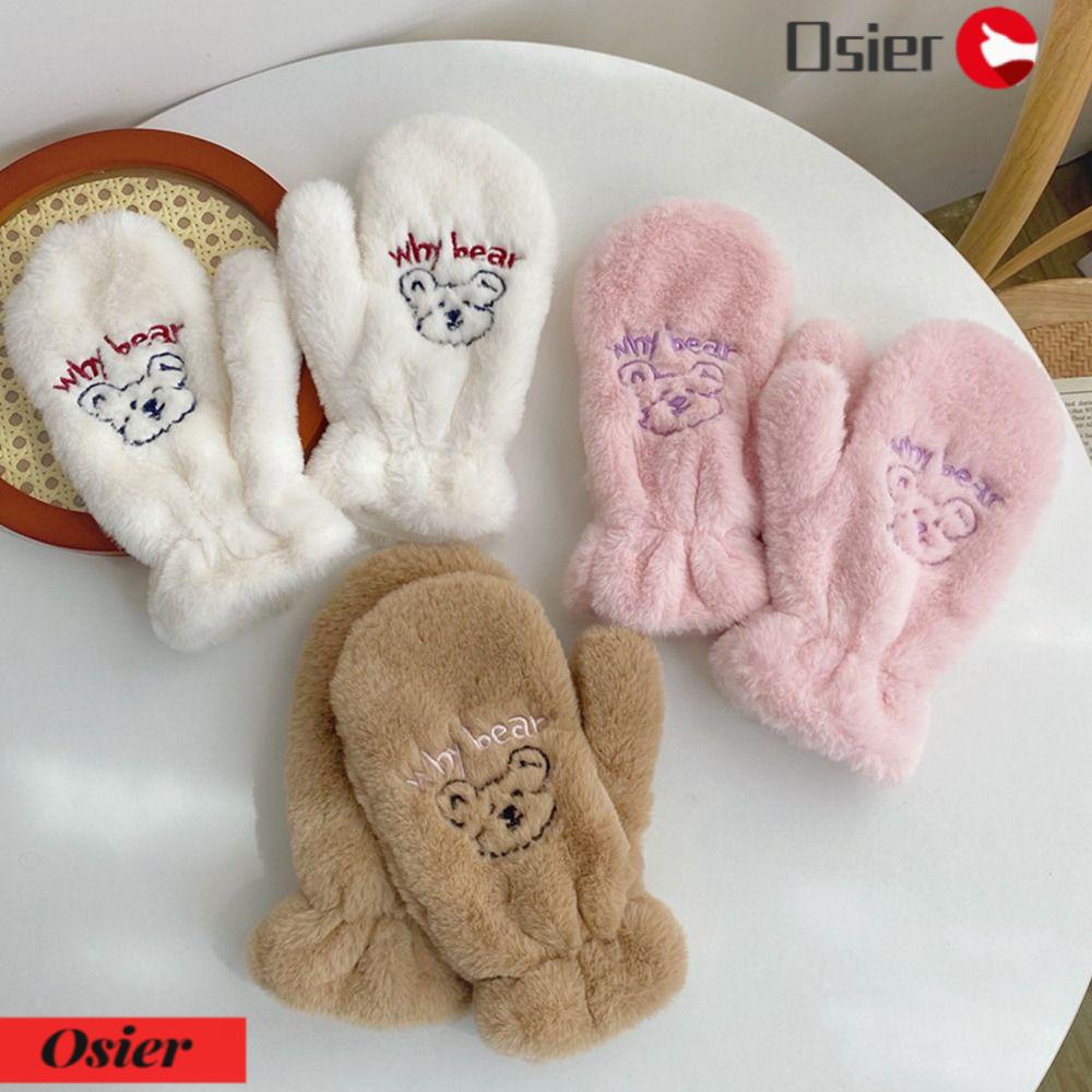 Osier1 Găng Tay Thêu Hình Gấu Chống Gió Bảo Vệ Tay Dùng Làm Quà Tặng Giáng Sinh Cho Học Sinh