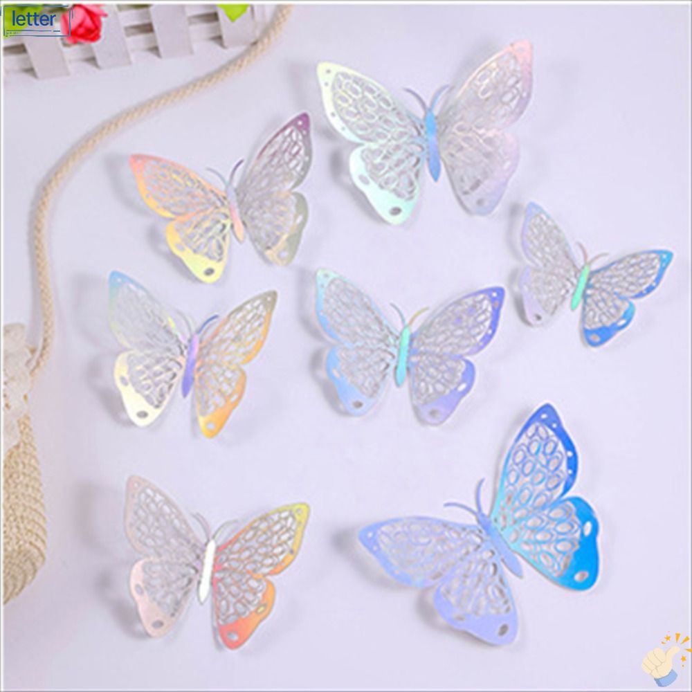 LET Set 144 Miếng Dán Tủ Lạnh Hình Bướm 3D Bằng Giấy Màu Sắc Ánh Kim Độc Đáo Trang Trí Nhà Cửa