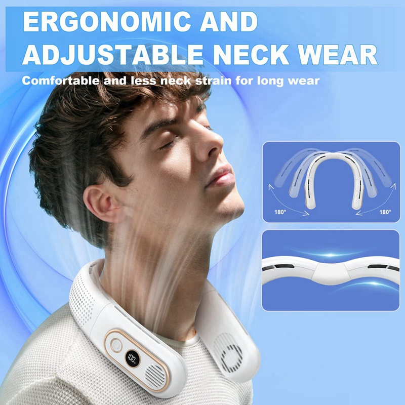 Quạt Đeo Cổ Có Thể Gập Lại Với Màn Hình LED Hiển Thị 360 Độ° Quạt Làm Mát Đeo Cổ Sạc Cổng USB Dùng Khi Đi Du Lịch / Đi Biển