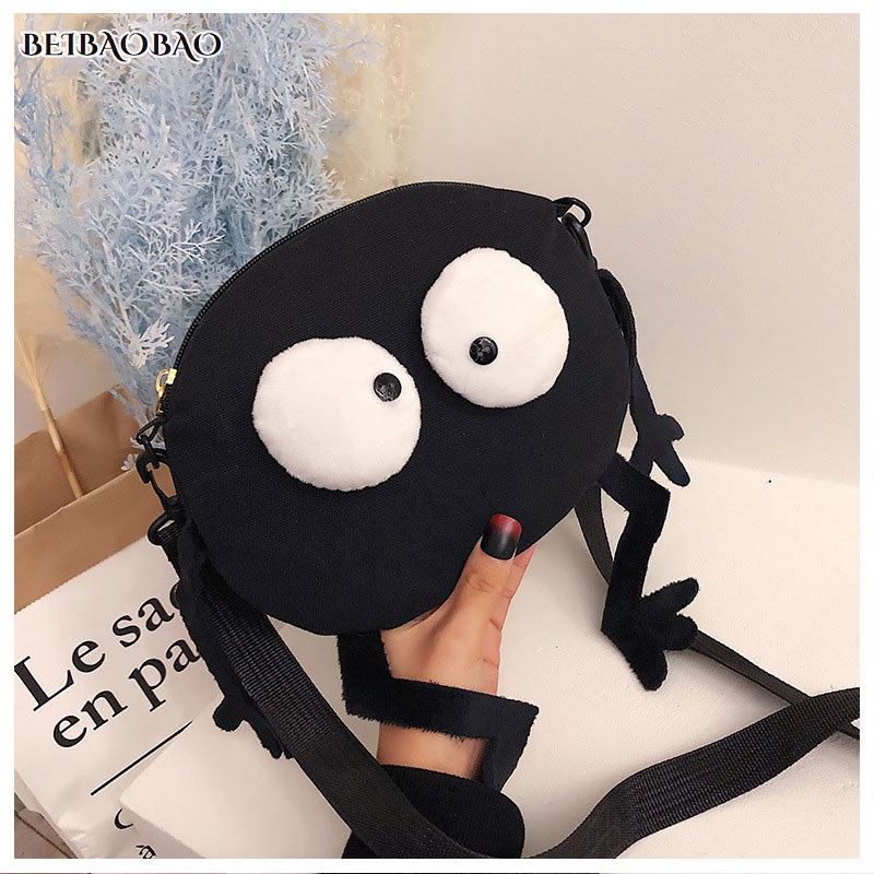 BEIBAOBAO  Túi đeo chéo vải canvas hình tròn nhỏ nhắn phong cách Hàn Quốc thời trang cho nữ