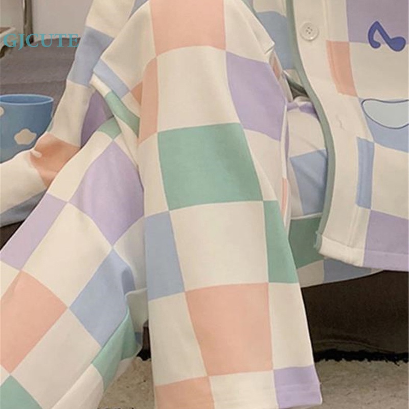 Quần Ngủ Pijama Dài Dáng Rộng Họa Tiết Ca Rô Ca Rô Thời Trang Cho Nữ