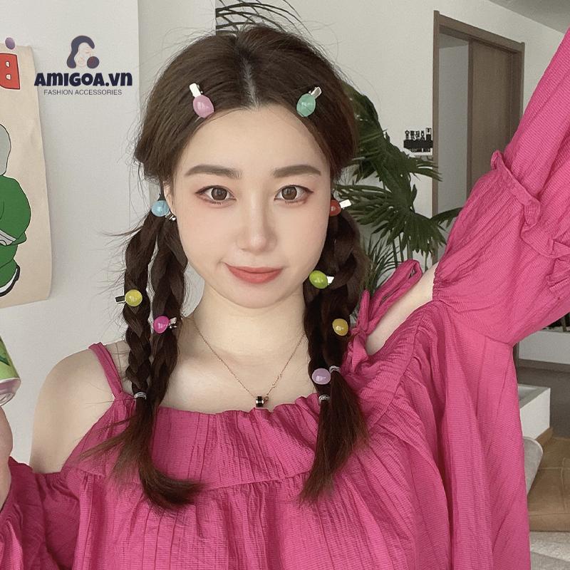 ✨✨Kẹp Tóc Hình Quả Bóng Tròn Màu Sắc Ngọt Ngào Phong Cách Vintage Cho Nữ