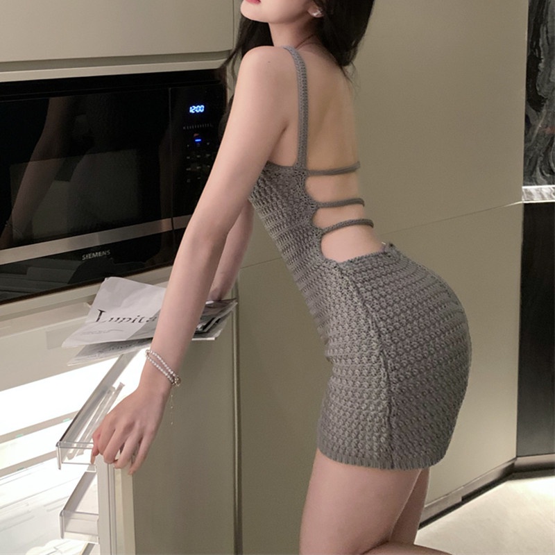 Đầm Hai Dây Hở Lưng Màu Trơn Phong Cách Hàn Quốc Thời Trang Mùa Hè Cho Nữ