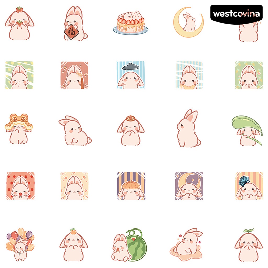 [WSTN]✎Bộ 50 Miếng Dán Họa Tiết Thỏ Hoạt Hình Graffiti Trang Trí Laptop Hành Lý