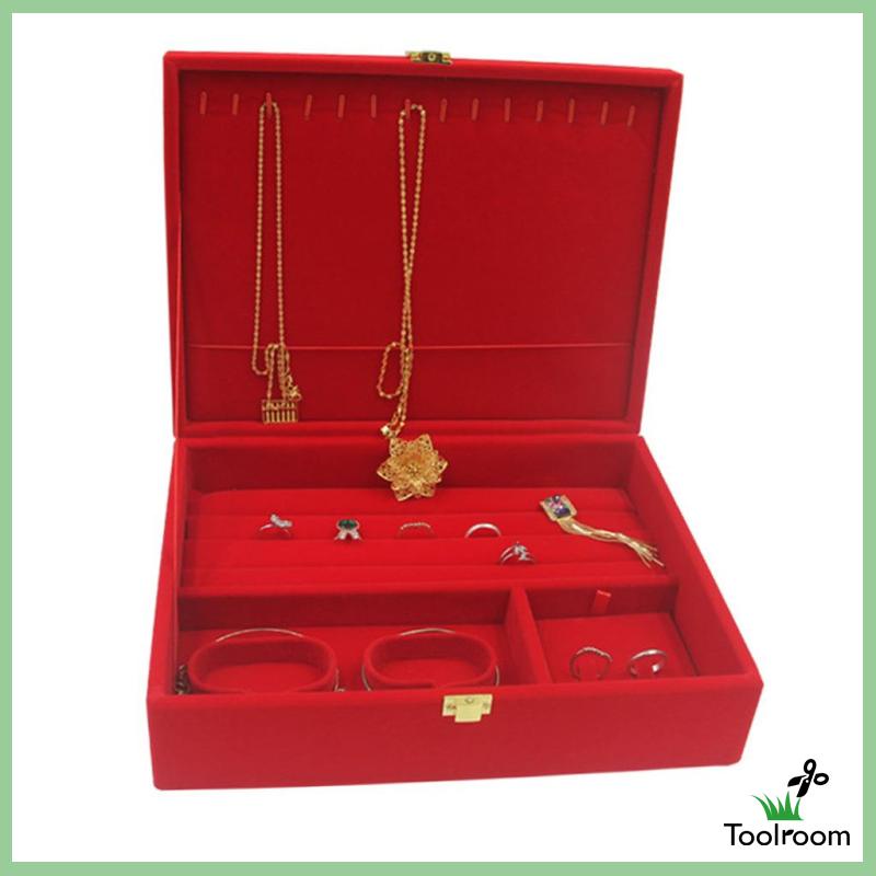 Hộp Đựng Trang Sức Bằng Nhung Đỏ Đa Năng Phong Cách Trung Hoa