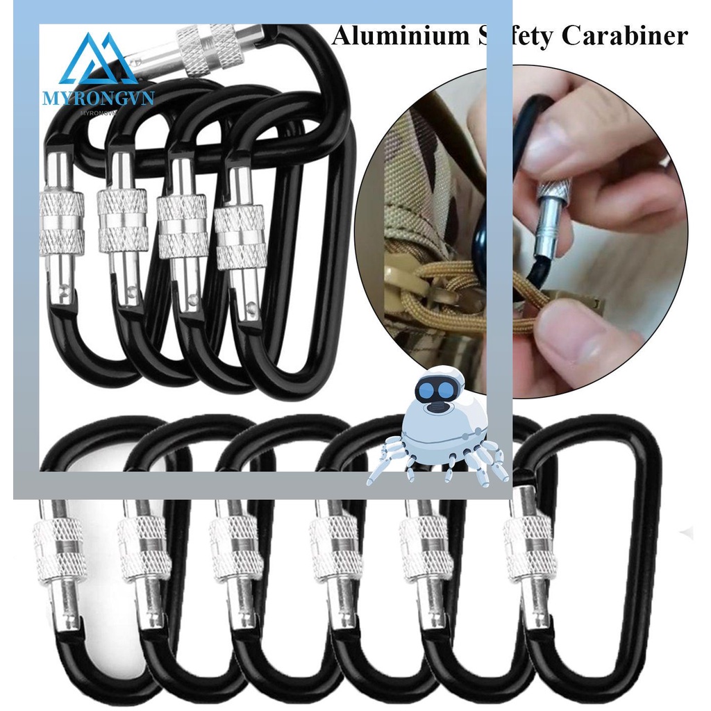 MYRONGVN Set 6 / 12 Móc Khóa Leo Núi Bằng Hợp Kim Nhôm Màu Đen Chất Lượng Cao