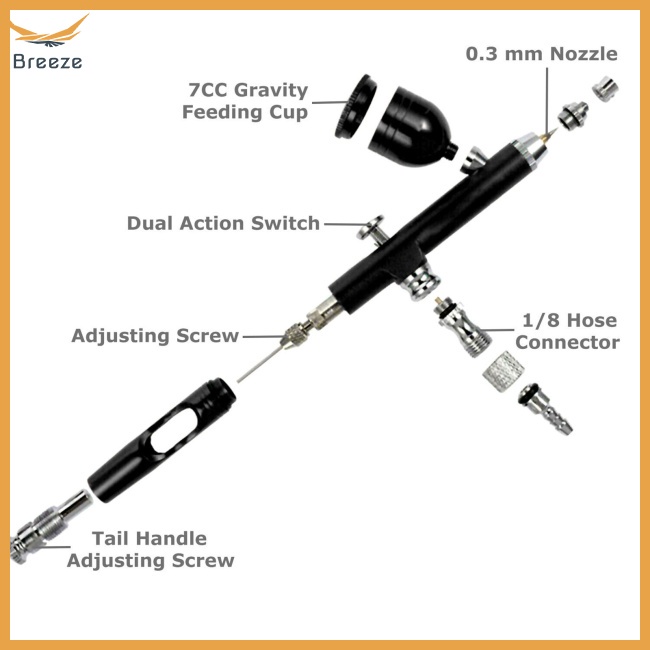 Súng Phun Sơn Móng Tay 0.3mm Kích Hoạt Hành Động Kép Chuyên Dụng