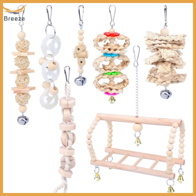 Bộ Đồ Chơi Đứng Bằng Gỗ Tự Nhiên Có Chuông Treo Lồng Chim Vẹt