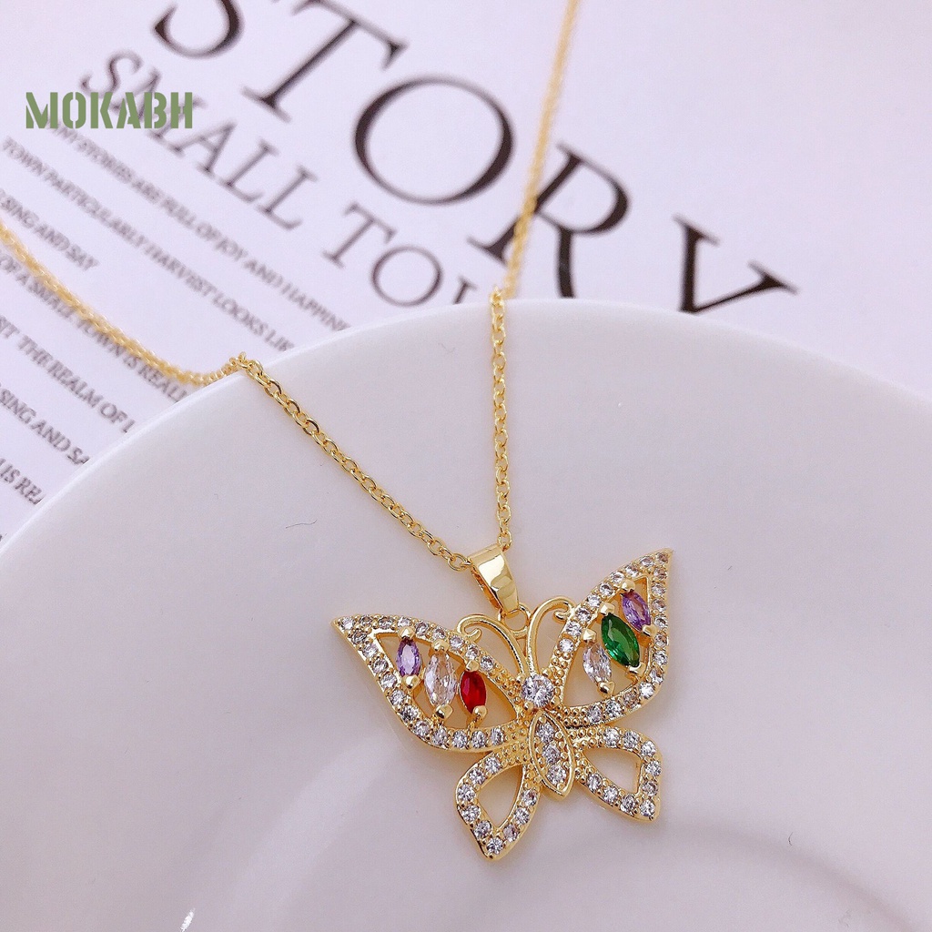 Vòng cổ Mặt Hình Bướm Đính Đá Zircon Giả Lấp Lánh Sang Trọng Thời Trang Cho Nữ