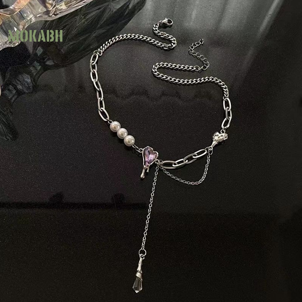 [Mok Abh] Vòng cổ Mặt Hình Trái Tim Đính Ngọc Trai Nhân Tạo Thời Trang