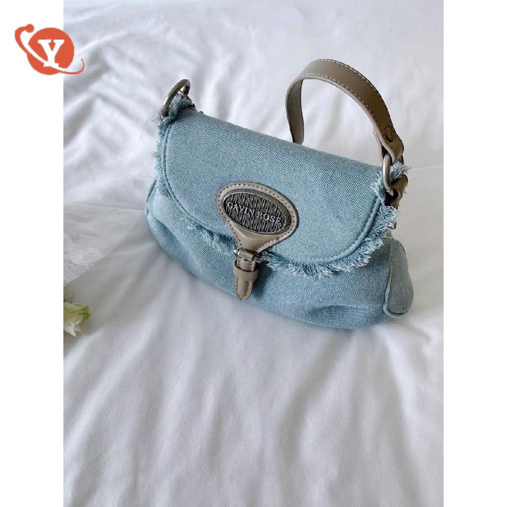 Túi Xách Denim Kẹp Nách Phong Cách Retro Cho Nữ
