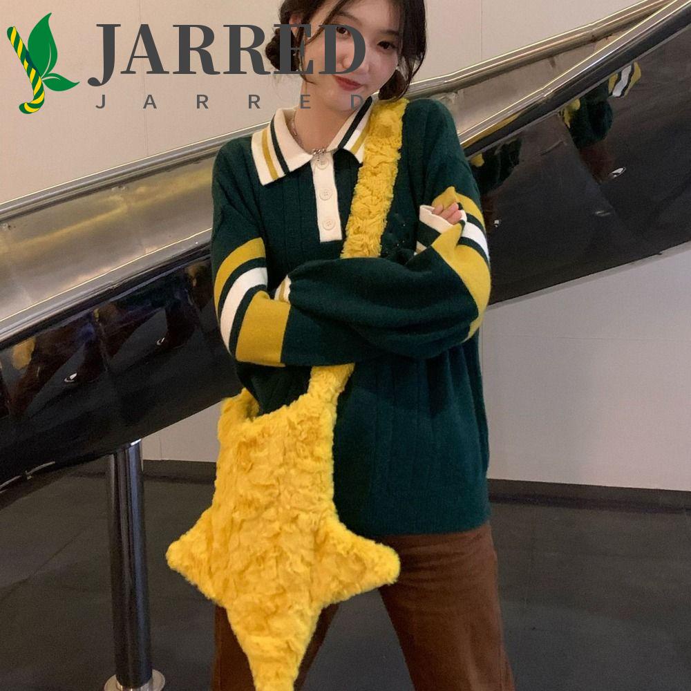 JARRED Túi Đeo Vai / Xách Tay / Đeo Chéo Phủ Lông Mềm Mại Hình Ngôi Sao Có Khóa Kéo Phong Cách Âu