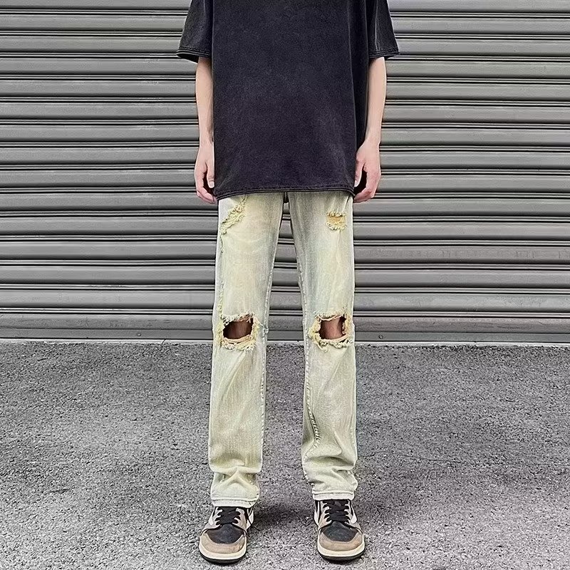 Quần Jeans Dài Phối Vết Rách Thời Trang Dành Cho Nam