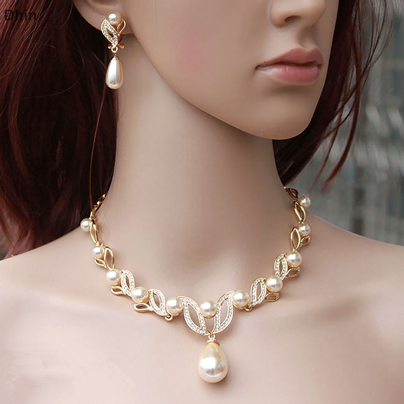 Bộ Trang Sức Đính Ngọc Trai Nhân Tạo Thanh Lịch Thời Trang Dành Cho Nữ