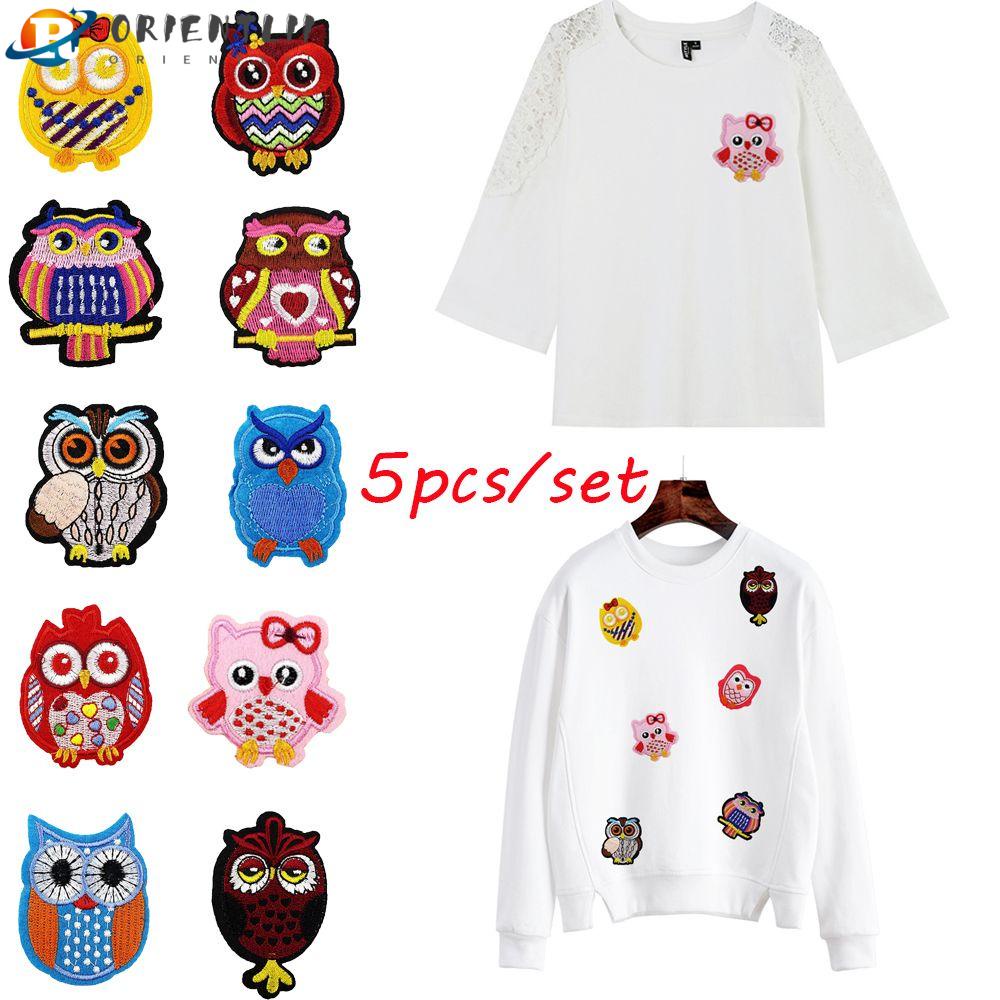 ORIENTLII Bộ 5 Miếng Vá (Phong Cách Ngẫu Nhiên) Hình Chim Cú Thêu Trang Trí Quần Áo Mới