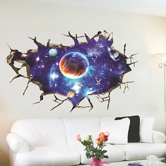 (Bất Ngờ) Hình Dán Tường Ngoài Không Gian Vũ Trụ 3D Nghệ Thuật Tự Làm Thủ Công Trang Trí Phòng Ngủ