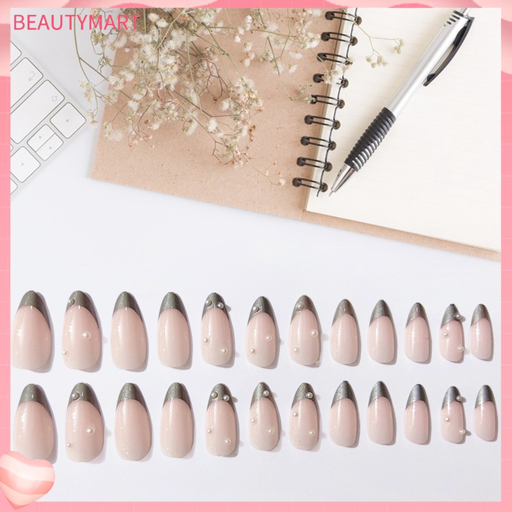 1 Bộ Móng Tay Giả Siêu Mỏng Đính Ngọc Trai Bằng Nhựa Che Phủ Toàn Diện Tháo Rời Được