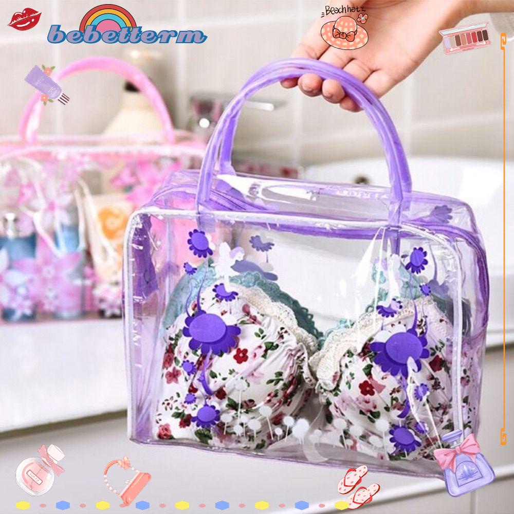 BEBETTERM Túi Đựng Mỹ Phẩm Trong Suốt Chống Thấm Nước Họa Tiết Hoa Xinh Xắn
