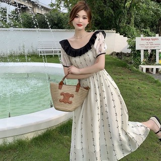 Đầm Dáng Ôm Eo Hẹp Phối Màu Tương Phản Kiểu Pháp Thời Trang Mùa Hè