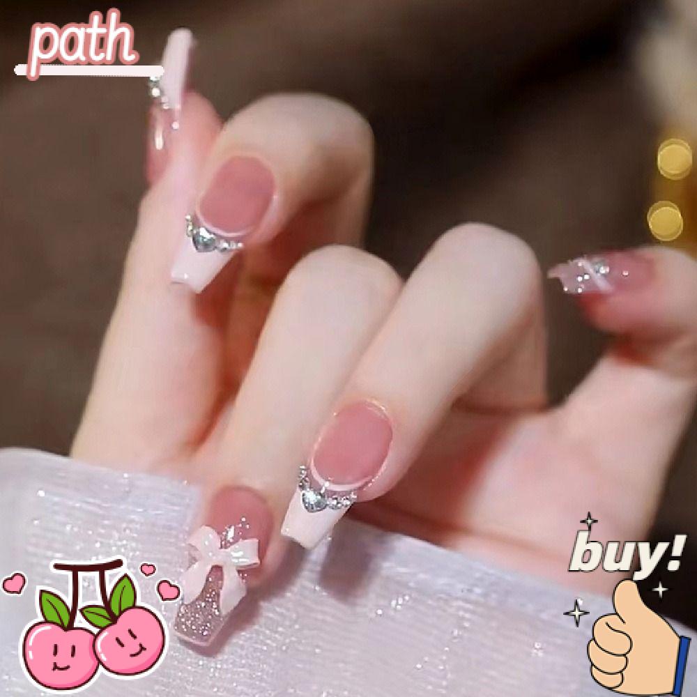 PATH Bộ 24 Móng Tay Giả Màu Hồng Xinh Xắn