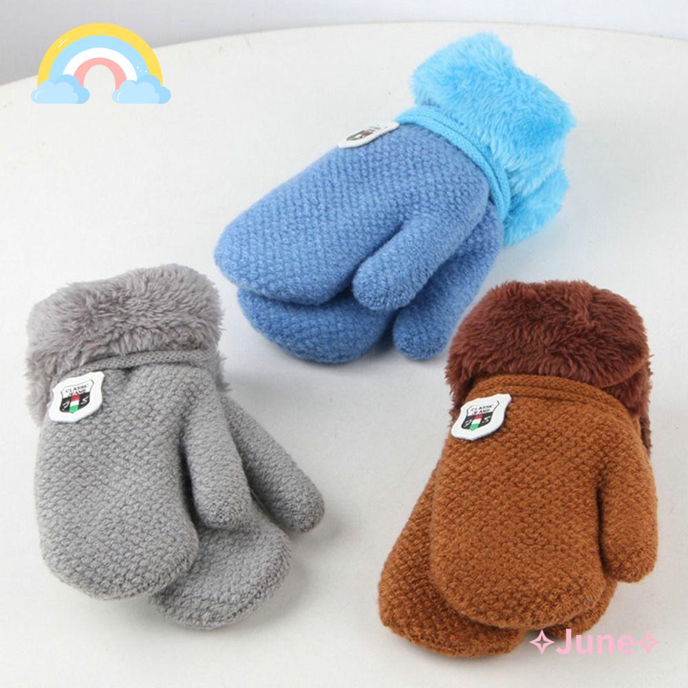 JUNE Găng Tay Vải Lông Dày Ấm Áp Cho Bé 2-9 Tuổi