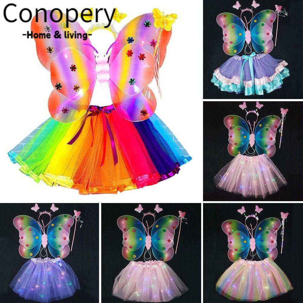 CONOPERY Bộ Đầm Cánh Bướm Có Đèn LED Phát Sáng Hóa Trang Lễ Tình Nhân Cho Bé