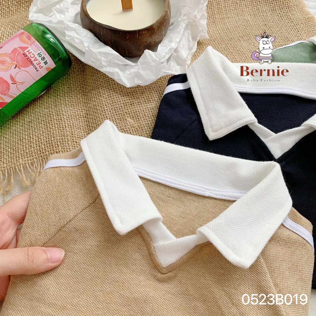 Set polo phối sọc áo cộc tay bé trai bé gái unisex phong cách thể thao bé 1 tuổi đến 7 tuổi SHUSHIBABYSHOP
