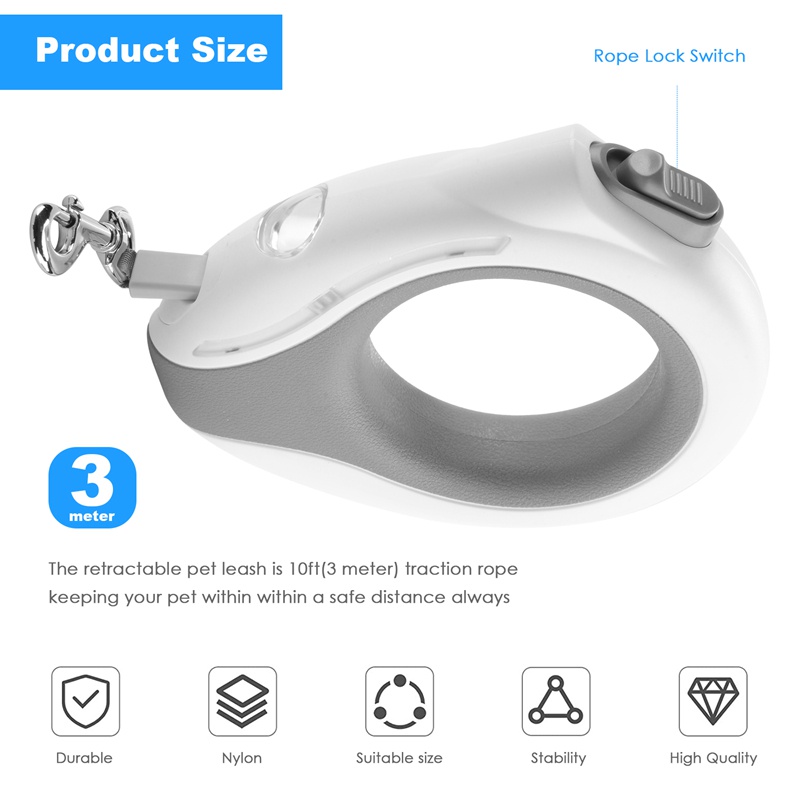 Dây Dắt Chó Đi Dạo Có Đèn LED Sáng 360 Độ°Dây Dắt Thú Cưng Đi Dạo Bằng Nylon 10Ft