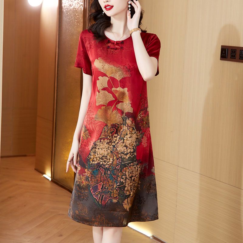 Đầm Sườn Xám Lụa Cao Cấp Dáng Rộng Phong Cách Dân Tộc Thời Trang Mùa Hè 2023 Mới