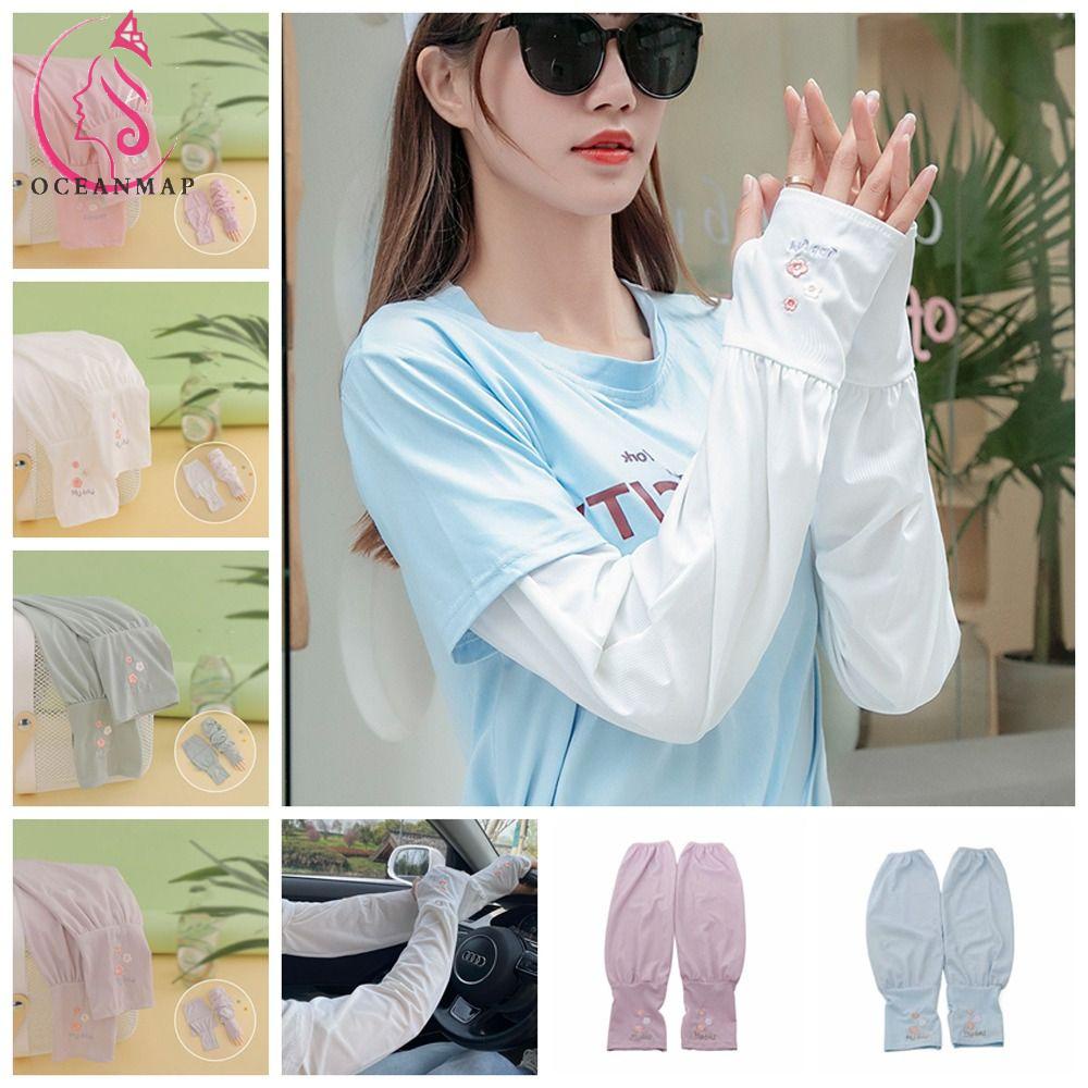 Găng Tay Chống Nắng Bằng Lụa Lạnh Thoáng Khí Màu Sắc Ngọt Ngào In Chữ Xinh Xắn