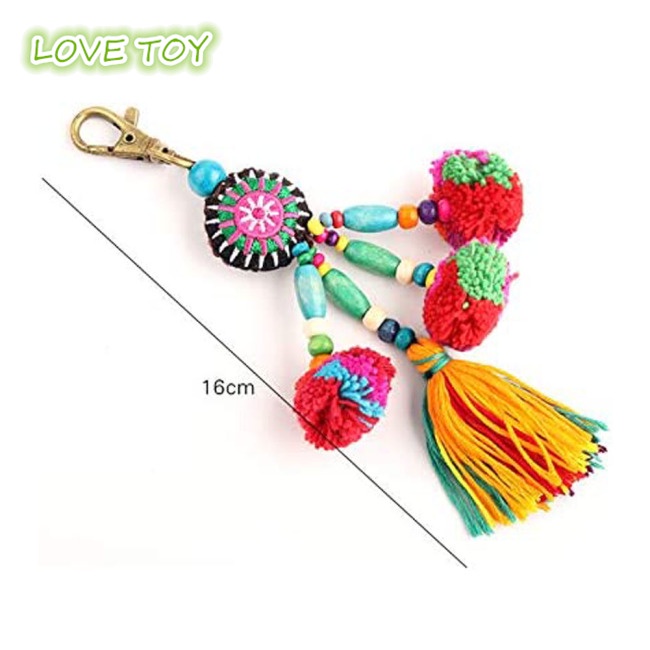 Nkodok Móc Khóa Đính Hạt Gỗ Tua Rua Phong Cách Boho Thủ Công Trang Trí Xe Hơi Tủ Quần Áo