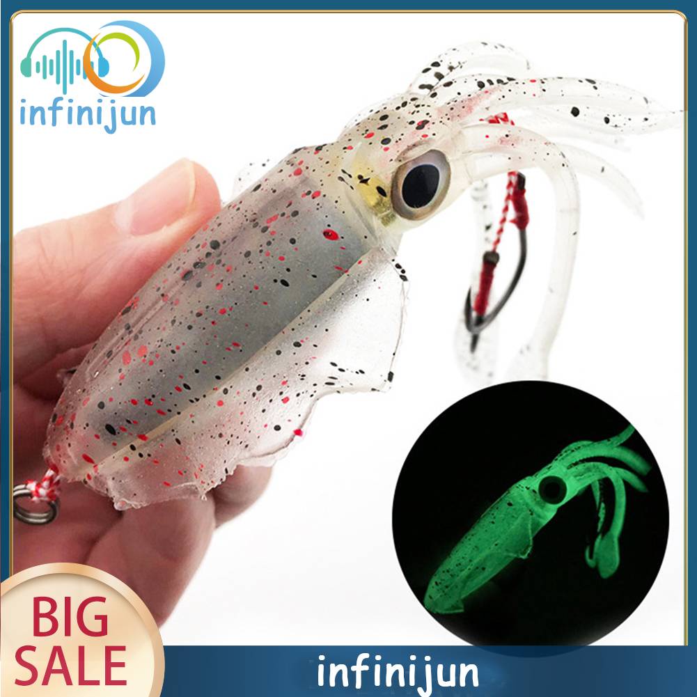 Mồi Câu Cá Giả Hình Con Mực Phát Quang UV 60g 15cm Mềm Mại