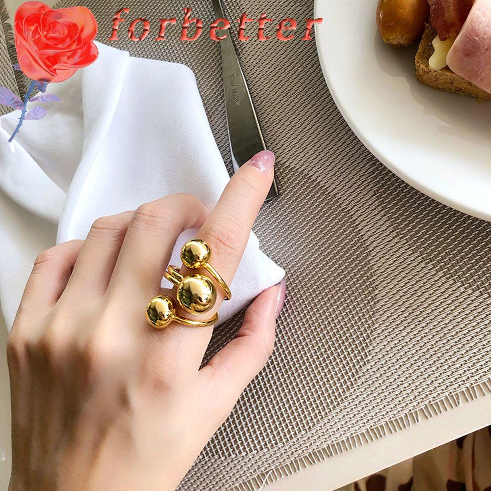 FORBETTER Nhẫn Hở Màu Sắc Bạc Bản Lớn Hình Quả Cầu Thời Trang