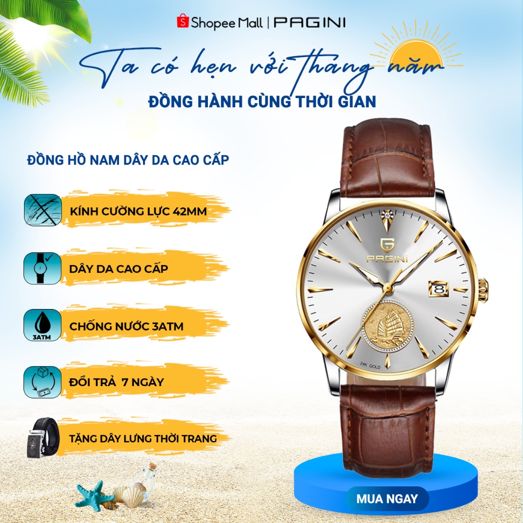 Đồng Hồ Nam Pagini PA1899 dây da cao cấp,