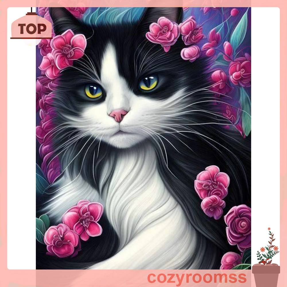 Tranh Đính Đá Kim Cương Toàn Bộ 5D DIY Hình Vẽ Mèo Trang Trí Nhà Cửa
